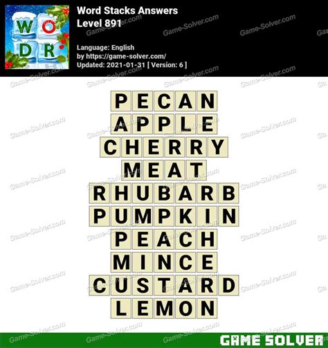 Word Stacks Level 891: Types of pie answers .